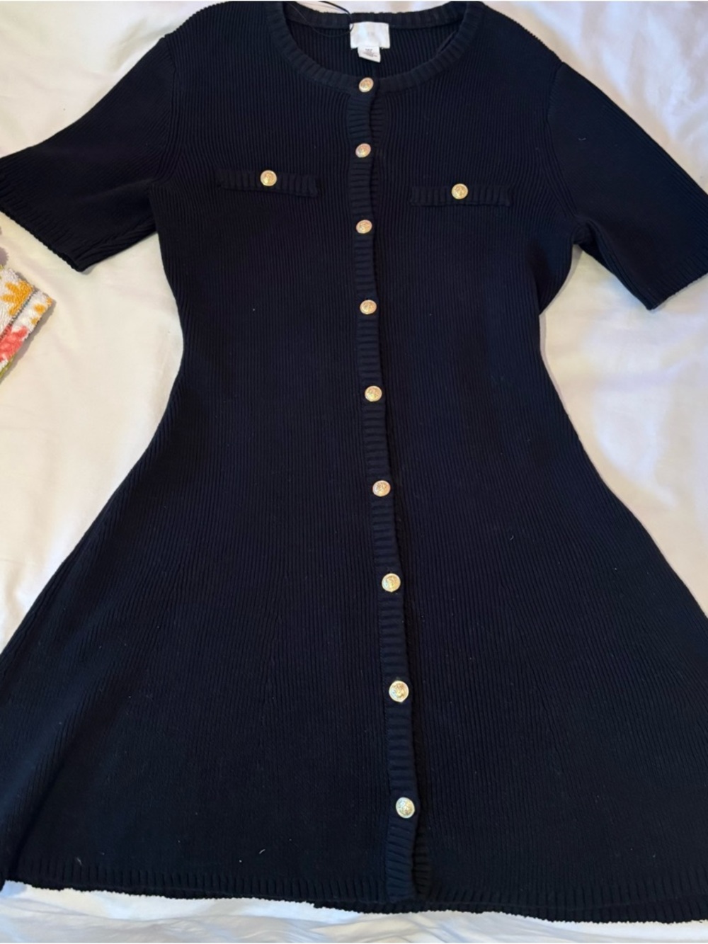 Classic Black Ribbed Button-Front Women’s Dress